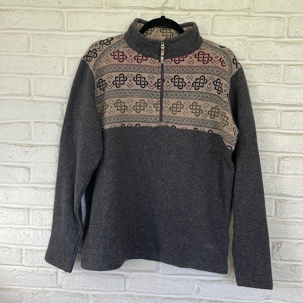 Sherpa Quarter Zip Nordic Look Wool Blend Grey/Burgundy/Blue Pullover